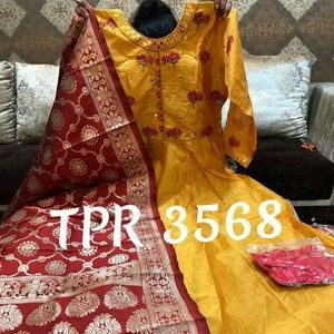 Mustard yellow and Maroon red contrast dress